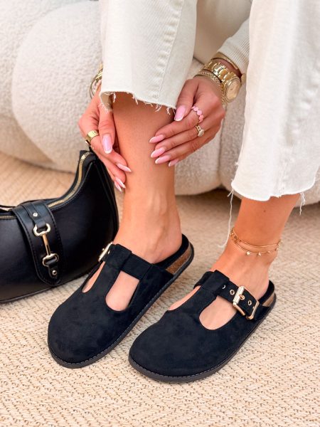Klapki barefoot z regulowaną klamrą Czarne – Barelle 1