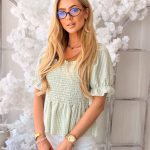Bluzka marszczona w kratkę Pistacjowa – Ruchka 5