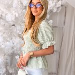 Bluzka marszczona w kratkę Pistacjowa – Ruchka 3