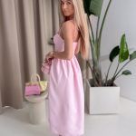 Sukienka midi na ramiączkach z gorsetowa górą Pudrowy – Corsia 2