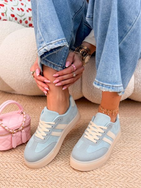 Sneakersy zamszowe na białej podeszwie Błękitne – Suwhite 1