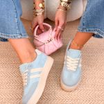 Sneakersy zamszowe na białej podeszwie Błękitne – Suwhite 2