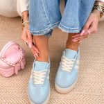 Sneakersy zamszowe na białej podeszwie Błękitne – Suwhite 4