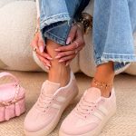 Sneakersy zamszowe na białej podeszwie Pudrowe – Suwhite 1