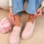 Sneakersy zamszowe na białej podeszwie Pudrowe – Suwhite 4