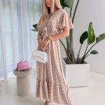 Sukienka maxi z wiskozy wiązana w talii Beżowy – Vismara 1