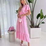 Sukienka maxi z wiskozy wiązana w talii Różowy – Vismara 5