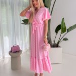 Sukienka maxi z wiskozy wiązana w talii Różowy – Vismara 2