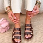 Sandały na platformie z trzema rzepami Czekoladowe – Triple Strap 4