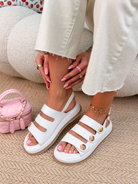 Sandały na platformie z trzema rzepami Białe – Triple Strap 1