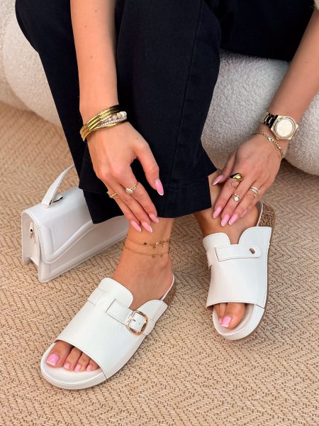 Klapki korkowe odkryte z klamrą Biały – Open Cork 1