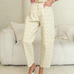 Spodnie jeansowe balloon fit w kwiaty Beżowy – Floroon 1