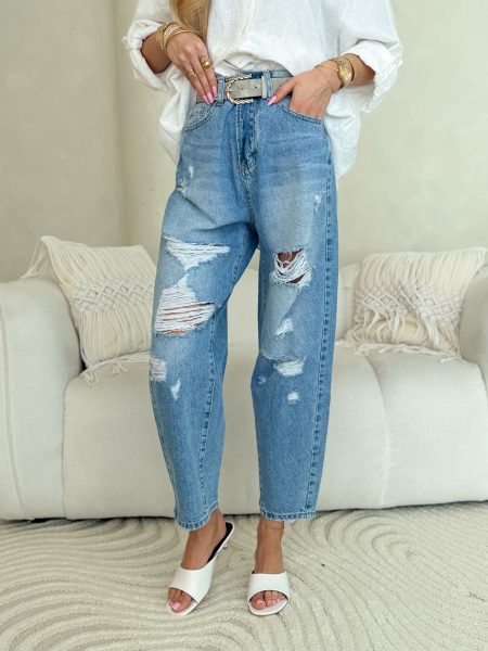 Spodnie jeansowe balloon fit z dziurami – Rivora 1