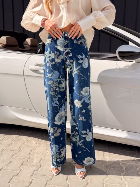 Spodnie jeansowe wide leg w kwiaty – Bloomera 1