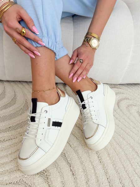 Sneakersy skórzane z ozdobnymi detalami Biały – Detailia 1