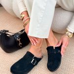 Klapki skórzane zabudowane z klamrą Czarny – Buckle Skin 3