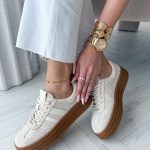 Zamszowe sneakersy na grubej podeszwie Beżowe – Suedora 2