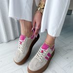 Zamszowe sneakersy na grubej podeszwie Fuksjowe – Suedora 1
